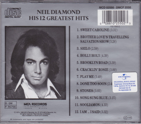 Neil Diamond : His 12 Greatest Hits (CD, Comp, RE)