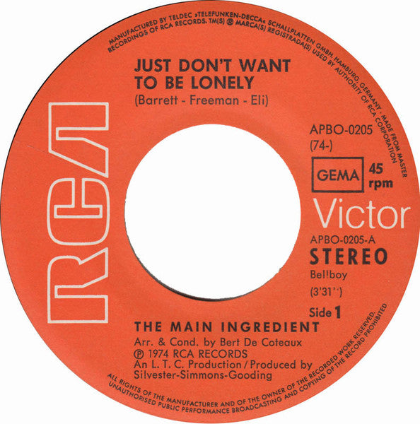 The Main Ingredient : Just Dont Want To Be Lonely (7", Single)