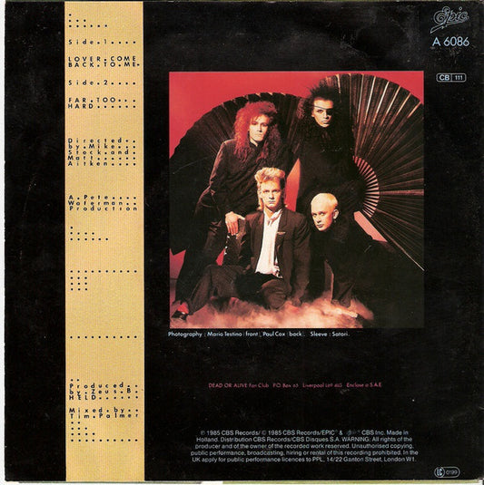 Dead Or Alive : Lover Come Back To Me (7", Single, Dar)