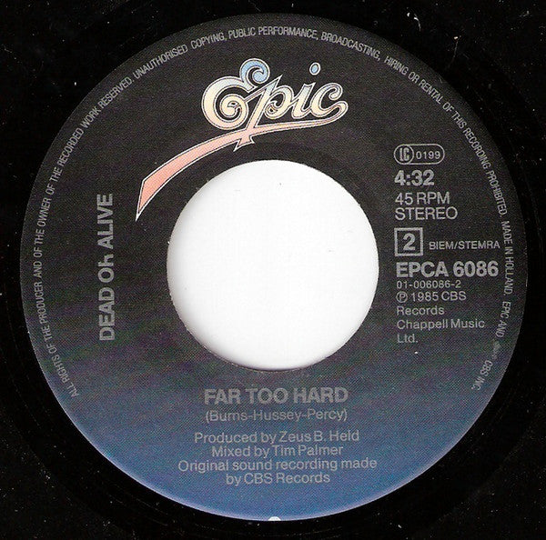 Dead Or Alive : Lover Come Back To Me (7", Single, Dar)