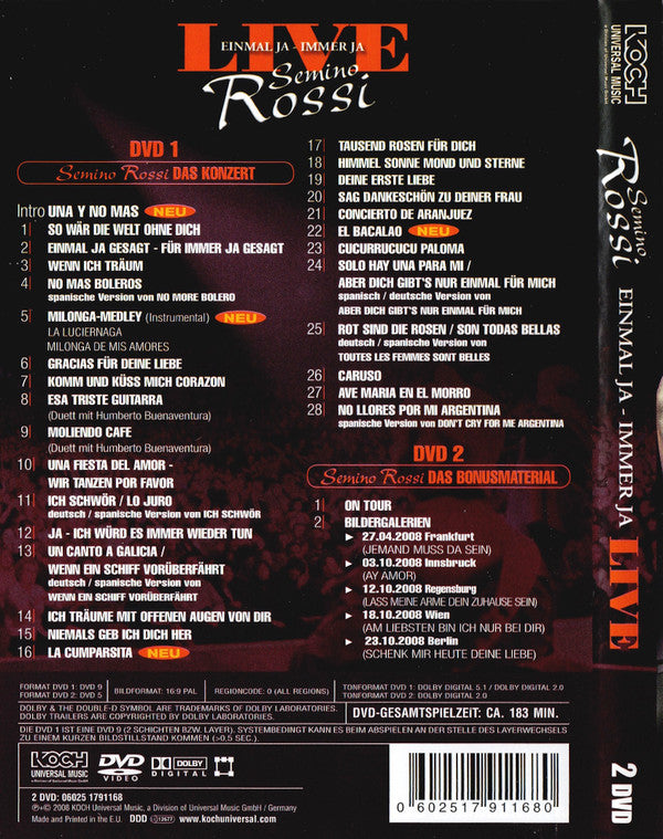 Semino Rossi : Einmal Ja - Immer Ja (Live) (2xDVD-V, PAL, All)