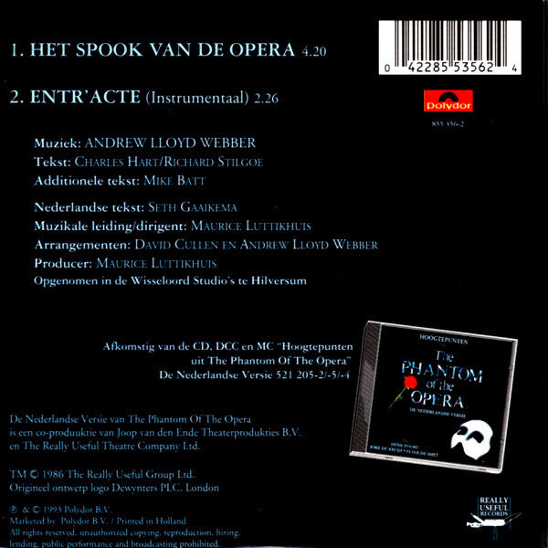 Henk Poort & Joke de Kruijf : Het Spook Van De Opera (CD, Single)
