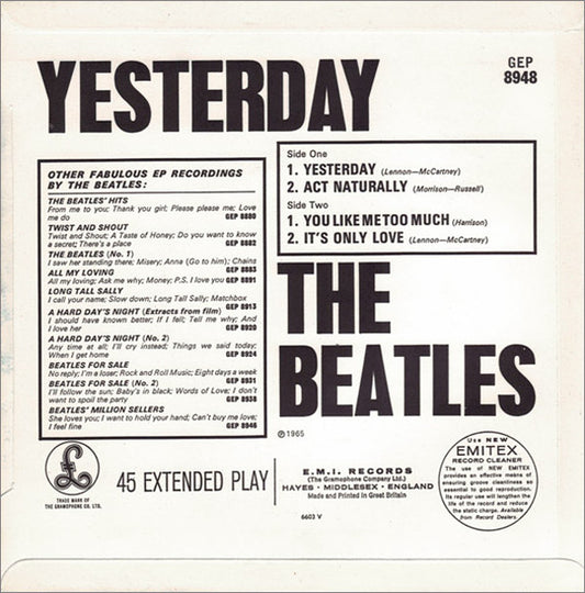 The Beatles : Yesterday (7", EP, Mono, RE)
