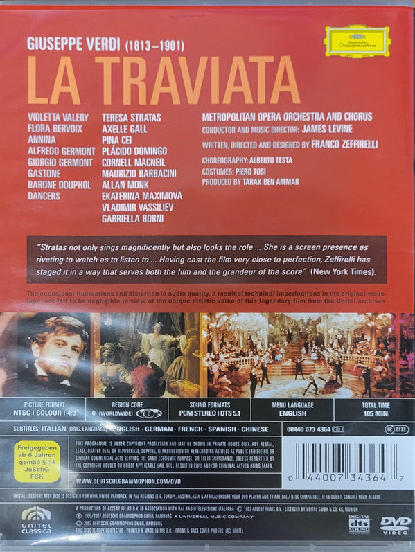 Giuseppe Verdi : Teresa Stratas • Placido Domingo • Cornell MacNeil • The Metropolitan Opera House Orchestra And Metropolitan Opera Chorus, James Levine (2) Directed And Designed By Franco Zeffirelli : La Traviata (DVD-V, Multichannel, NTSC, All)