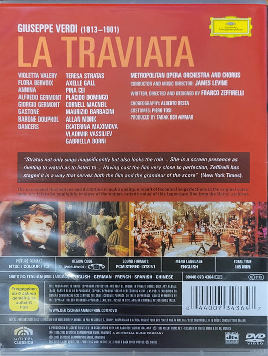 Giuseppe Verdi : Teresa Stratas • Placido Domingo • Cornell MacNeil • The Metropolitan Opera House Orchestra And Metropolitan Opera Chorus, James Levine (2) Directed And Designed By Franco Zeffirelli : La Traviata (DVD-V, Multichannel, NTSC, All)