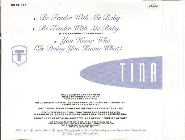 Tina Turner : Be Tender With Me Baby (CD, Single)