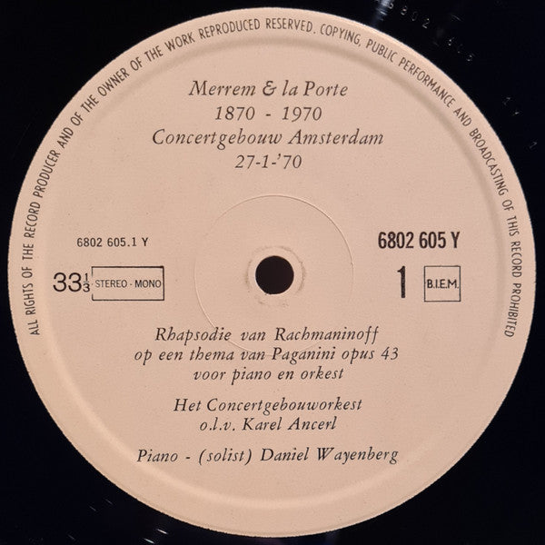 Concertgebouworkest, Karel Ančerl, Daniel Wayenberg : Rhapsody On A Theme Of Paganini, Op. 43 (LP)
