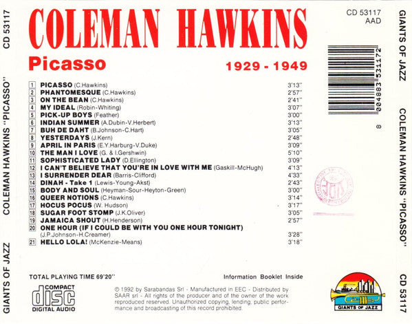 Coleman Hawkins : Picasso (1929-1949) (CD, Comp)
