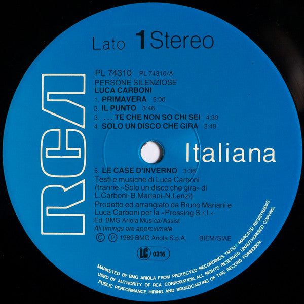 Luca Carboni : Persone Silenziose (LP, Album)