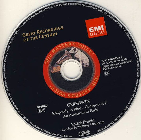 George Gershwin, André Previn, London Symphony Orchestra : Rhapsody In Blue • Concerto In F • An American In Paris (CD, Album, RE, RM)