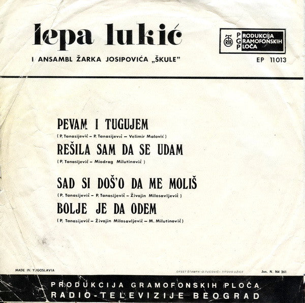 Lepa Lukić : Pevam I Tugujem (7", EP)