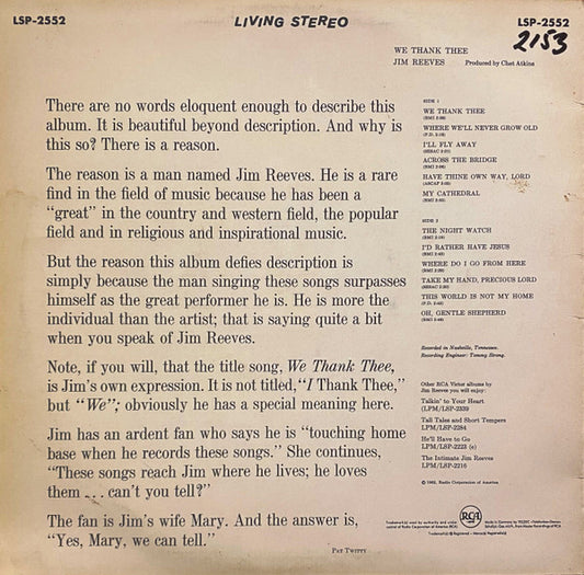 Jim Reeves : We Thank Thee (LP, Album)