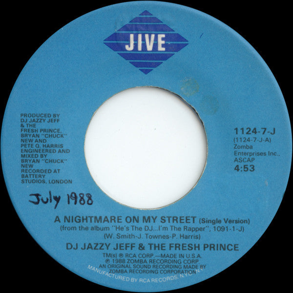 DJ Jazzy Jeff & The Fresh Prince : A Nightmare On My Street (7", Single)