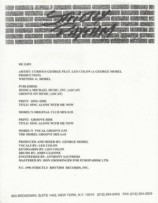 Curious George Featuring Leo Colon : Sing Along With Me Now (12", W/Lbl)