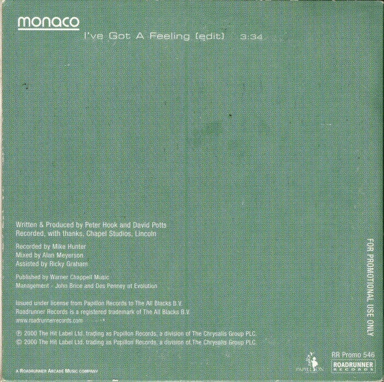 Monaco : I've Got A Feeling (CD, Single, Promo)
