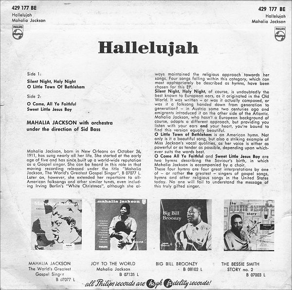 Mahalia Jackson : Hallelujah (7", EP, Mono)