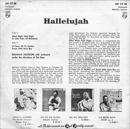 Mahalia Jackson : Hallelujah (7", EP, Mono)