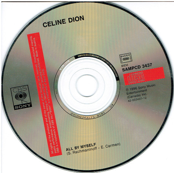 Céline Dion : All By Myself (CD, Single, Promo, Car)