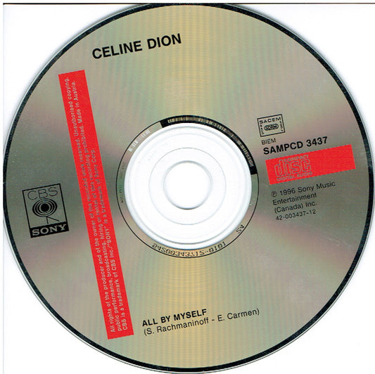 Céline Dion : All By Myself (CD, Single, Promo, Car)