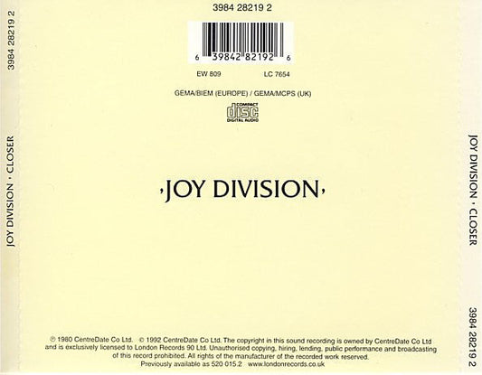 Joy Division : Closer (CD, Album, RE, Dis)