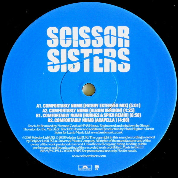 Scissor Sisters : Comfortably Numb (12", Promo)