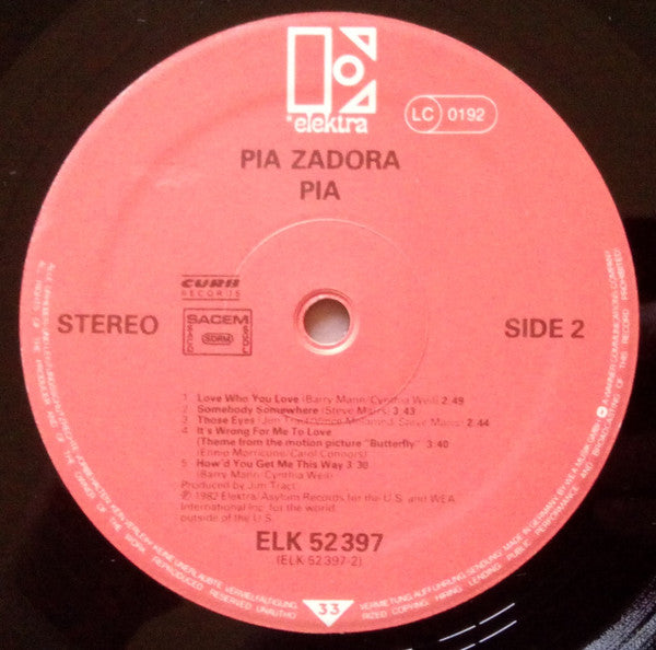 Pia Zadora : Pia (LP, Album)
