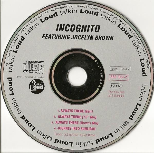 Incognito Featuring Jocelyn Brown : Always There (CD, Single)