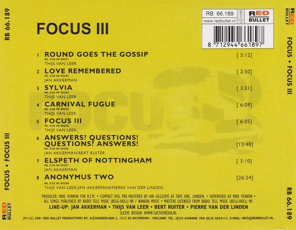 Focus (2) : Focus 3 (CD, Album, RE)