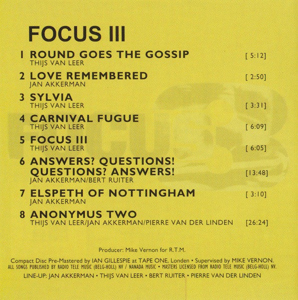 Focus (2) : Focus 3 (CD, Album, RE)