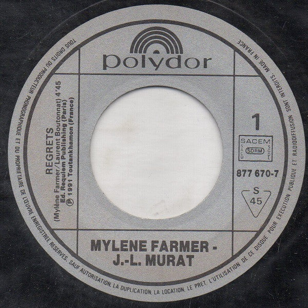 Mylène Farmer, Jean-Louis Murat : Regrets (7", Single, Pap)