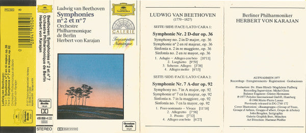 Ludwig van Beethoven / Berliner Philharmoniker / Herbert von Karajan : Symphonies Nos. 2 Et 7 (Cass, Comp)
