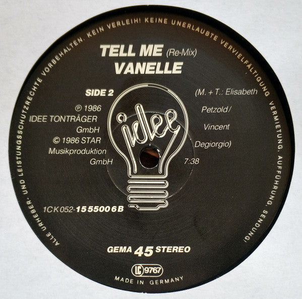 Vanelle : Tell Me (Original) / Tell Me (Remix) (12")