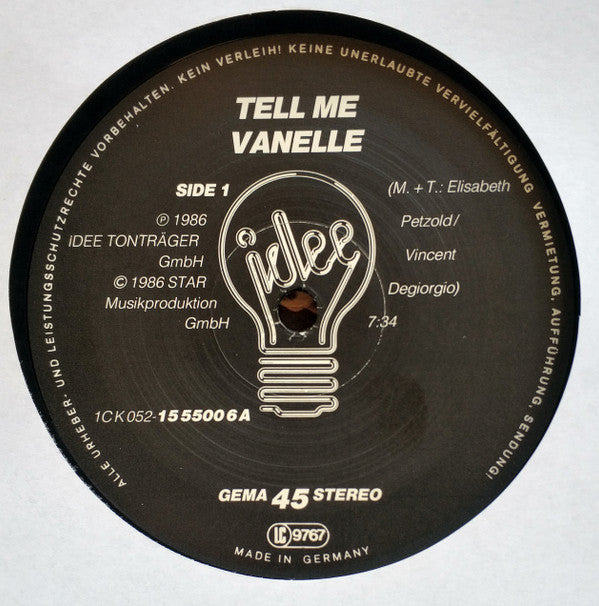 Vanelle : Tell Me (Original) / Tell Me (Remix) (12")