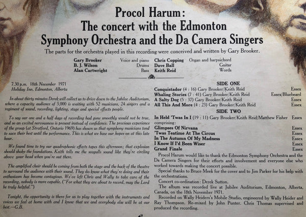 Procol Harum In Concert With The Edmonton Symphony Orchestra : Live (LP, Album)