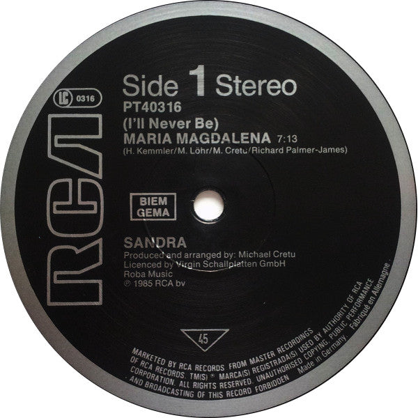 Sandra : (I'll Never Be) Maria Magdalena (12", Maxi)