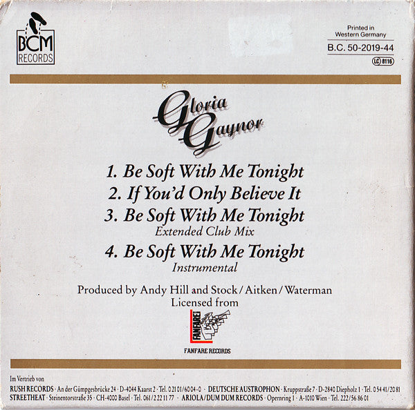 Gloria Gaynor : Be Soft With Me Tonight (CD, Maxi)