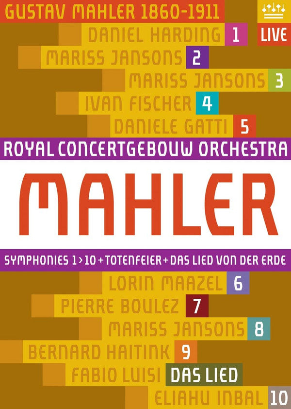 Daniel Harding, Mariss Jansons, Lorin Maazel, Bernard Haitink, Pierre Boulez, Ivan Fischer, Daniele Gatti, Eliahu Inbal, Fabio Luisi : Mahler: Symphonies Nos 1-10 & Das Lied von Der Erde, Royal Concertgebouw Orchestra (11xBlu-ray, Comp, Multichannel, DTS)