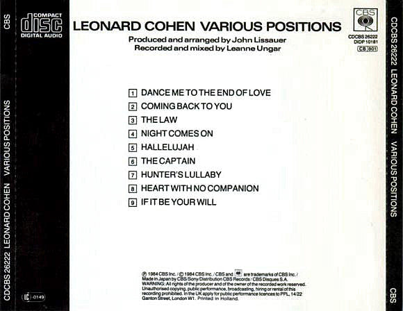 Leonard Cohen : Various Positions (CD, Album)