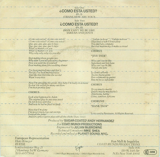 Coati Mundi : ¿Como Esta Usted? (Trans: How Are You?) Parts 1 & 2 (7", Single)