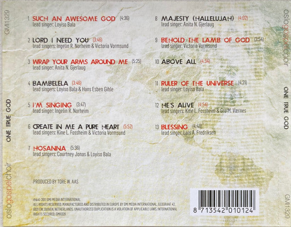 Oslo Gospel Choir Guest Artists Loyiso Bala* & Courtney Jonas : One True God (CD, Album)