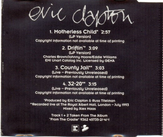 Eric Clapton : Motherless Child (CD, Single, Bla)