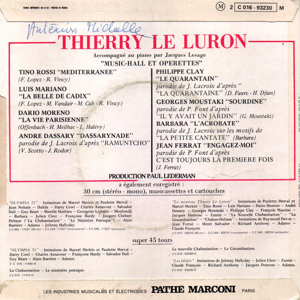 Thierry Le Luron : Music-Hall Et Operettes (7", EP)