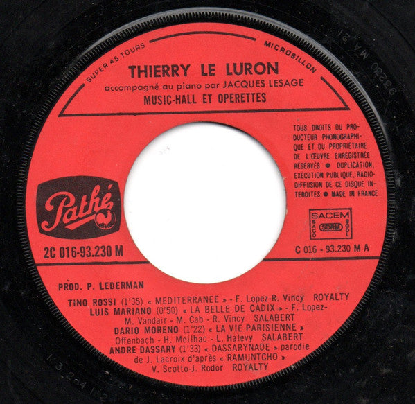 Thierry Le Luron : Music-Hall Et Operettes (7", EP)