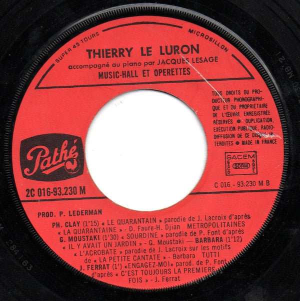 Thierry Le Luron : Music-Hall Et Operettes (7", EP)