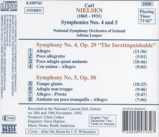 Carl Nielsen - National Symphony Orchestra Of Ireland, Adrian Leaper : Symphonies Nos. 4 "The Inextinguishable" And 5 (CD)