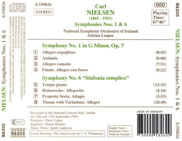 Carl Nielsen - National Symphony Orchestra Of Ireland, Adrian Leaper : Symphonies Nos. 1 And 6 "Sinfonia Semplice" (CD, Album)