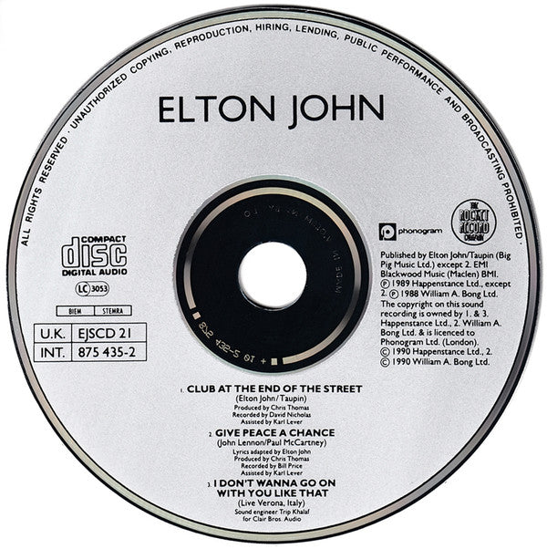 Elton John : Club At The End Of The Street (CD, Single)