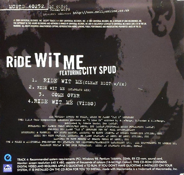 Nelly Featuring City Spud : Ride Wit Me (CD, Single, Enh)