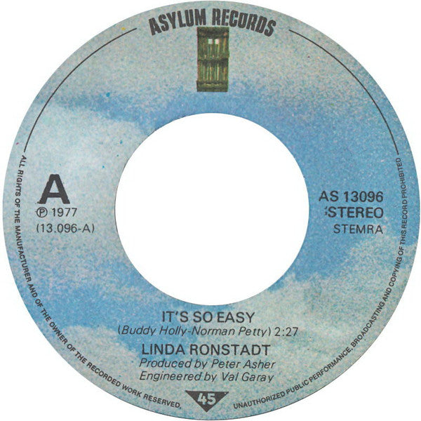 Linda Ronstadt : It's So Easy (7", Single)