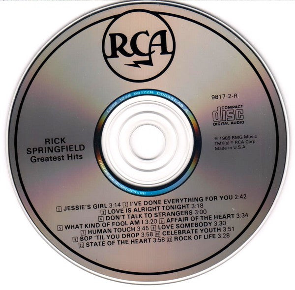 Rick Springfield : Rick Springfield's Greatest Hits (CD, Comp, RE, RP, Cin)